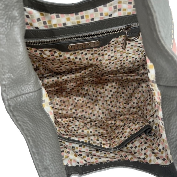 Fossil Fifty-Four SOCKEYE Salmon Tan Gray Ruffled Suede Leather Handbag Purse - Picture 4 of 7